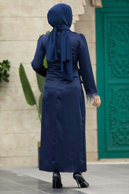  Satin Navy Blue Muslim Wedding Gown 5921L - 3