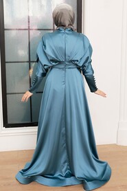  Satin Petrol Blue Muslim Prom Dress 22470PM - 3