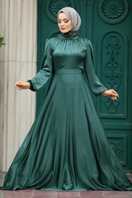  Satin Petrol Green Islamic Engagement Dress 25131PY - NEVA STYLE