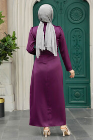  Satin Plum Color Muslim Bridal Dress 5940MU - 2