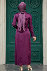  Satin Plum Color Muslim Wedding Gown 5921MU - 3