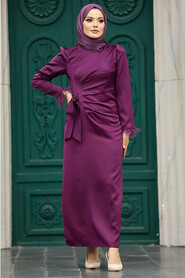  Satin Plum Color Muslim Wedding Gown 5921MU - 2