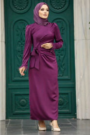  Satin Plum Color Muslim Wedding Gown 5921MU - 1