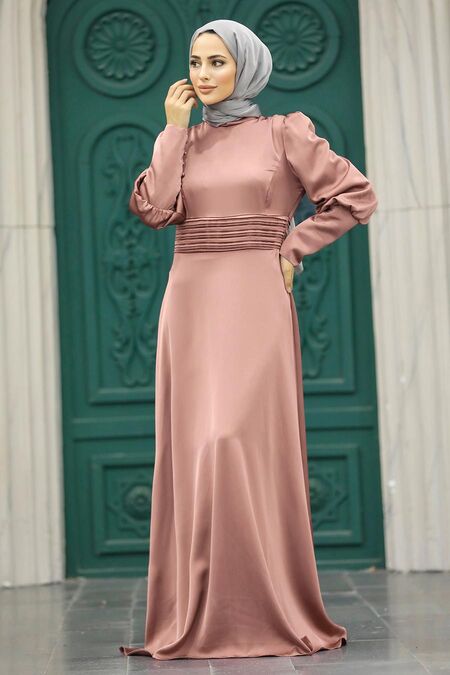  Satin Powder Pink Muslim Bridesmaid Dress 4171PD - NEVA STYLE