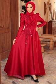  Satin Red Muslim Engagement Dress 22460K - 1