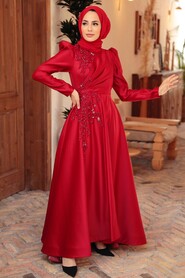  Satin Red Muslim Engagement Dress 22460K - 2
