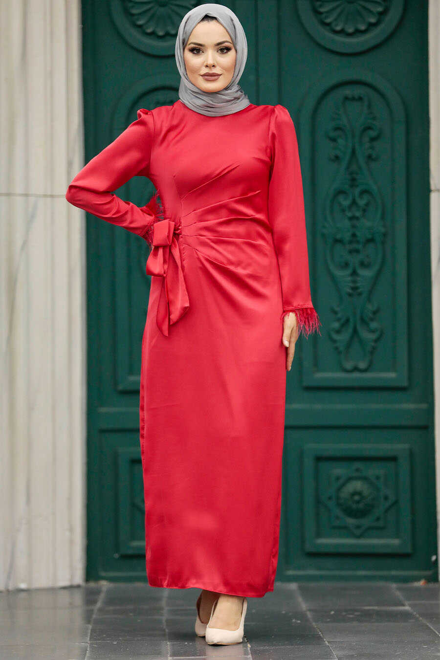 Neva Style - Satin Red Muslim Wedding Gown 5921K