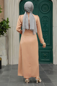  Satin Salmon Pink Muslim Bridal Dress 5940SMN - 3