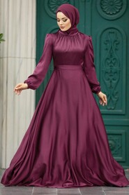  Satin Plum Color Islamic Engagement Dress 25131MU - NEVA STYLE