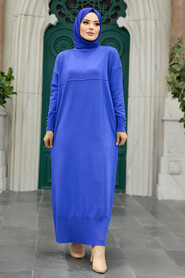  Sax Blue Hijab Turkish Mercerized Dress 10137SX - 1