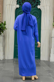  Sax Blue Hijab Turkish Mercerized Dress 10137SX - 3