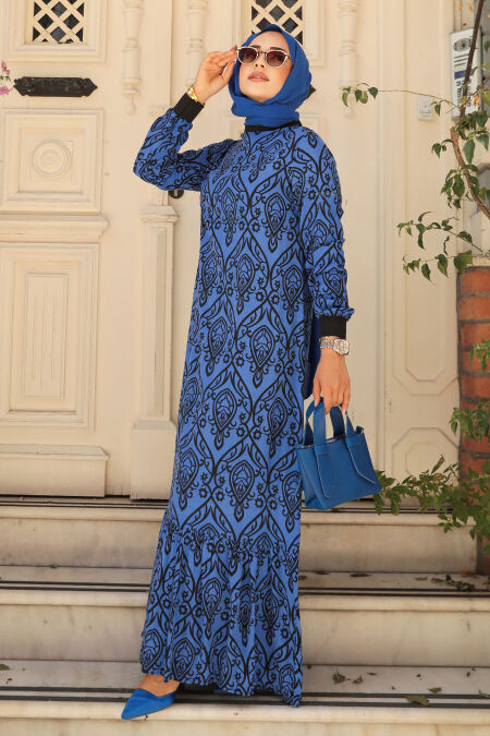  Sax Blue Islamic Clothing Dress 2297SX - NEVA STYLE