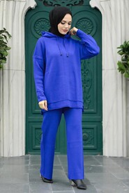  Sax Blue Knitwear Islamic Clothing Dual Suit 25030SX - 1