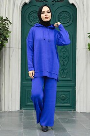  Sax Blue Knitwear Islamic Clothing Dual Suit 25030SX - 2