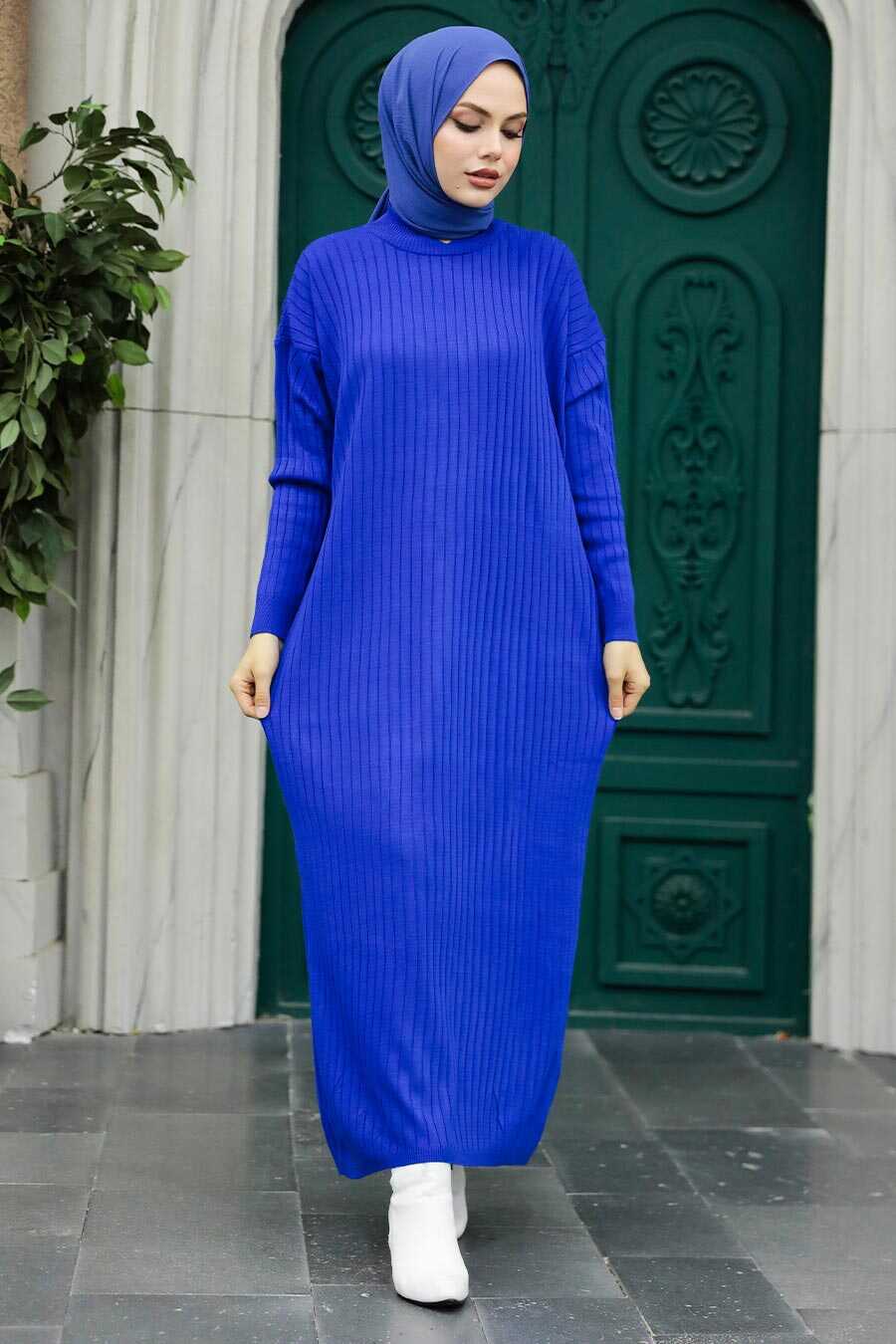  Sax Blue Knitwear Modest Dress 20161SX