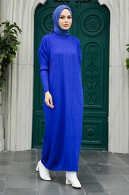  Sax Blue Knitwear Modest Dress 20161SX - Thumbnail