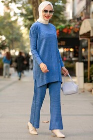  Sax Blue Knitwear Muslim Dual Suit 33450SX - NEVA STYLE