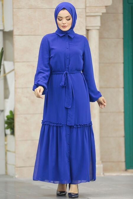  Sax Blue Long Dress 12443SX - NEVA STYLE