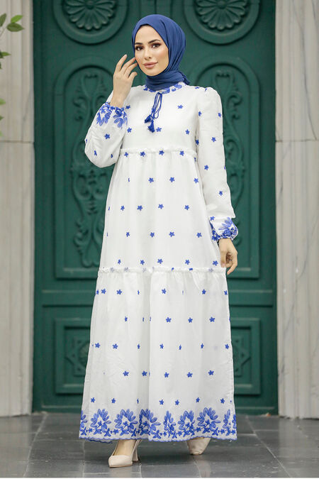  Sax Blue Long Dress 1381SX - NEVA STYLE