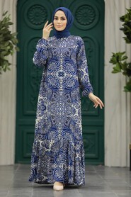  Sax Blue Long Dress for Muslim Ladies 15714SX - 1