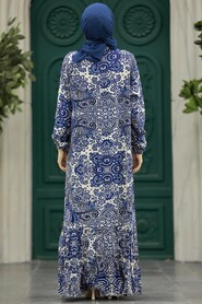  Sax Blue Long Dress for Muslim Ladies 15714SX - 3