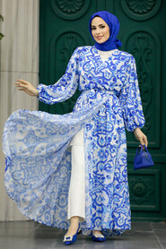  Sax Blue Long Dress for Muslim Ladies 23701SX - 2