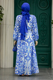  Sax Blue Long Dress for Muslim Ladies 23701SX - 3