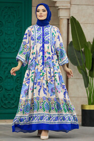  Sax Blue Long Dress for Muslim Ladies 50621SX - 2