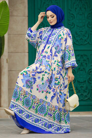  Sax Blue Long Dress for Muslim Ladies 50621SX - 3