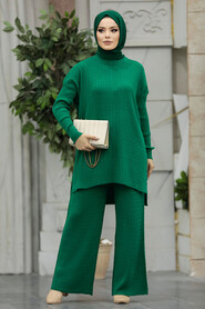 Neva Style - Green Knitwear Muslim Dual Suit 33450Y - Thumbnail