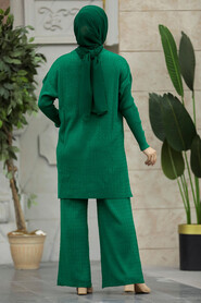 Neva Style - Green Knitwear Muslim Dual Suit 33450Y - Thumbnail