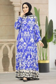  Sax Blue Long Muslim Dress 17510SX - 2