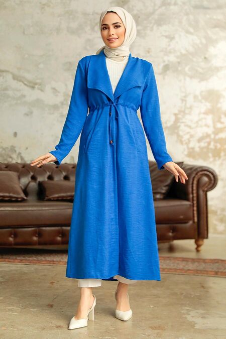  Sax Blue Long Sleeve Coat 11341SX - NEVA STYLE