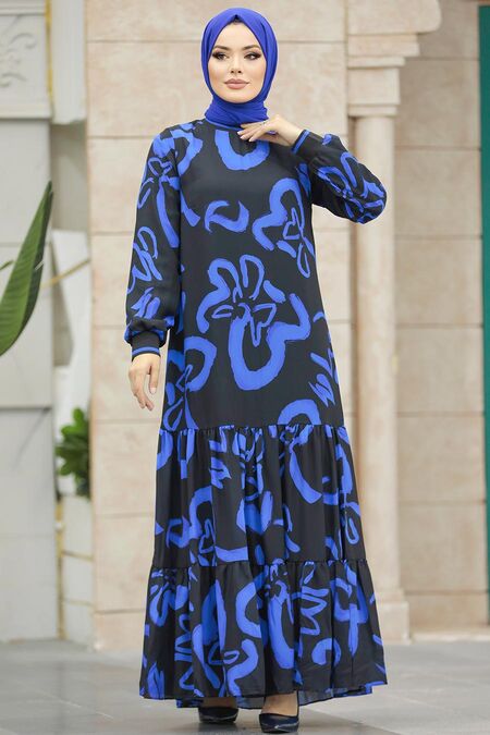  Sax Blue Long Sleeve Dress 12437SX - NEVA STYLE