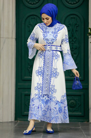  Sax Blue Muslim Long Dress Style 22358SX - 2