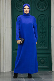 Neva Style - Sax Blue Muslim Long Knitwear Dress Style 34150SX - Thumbnail