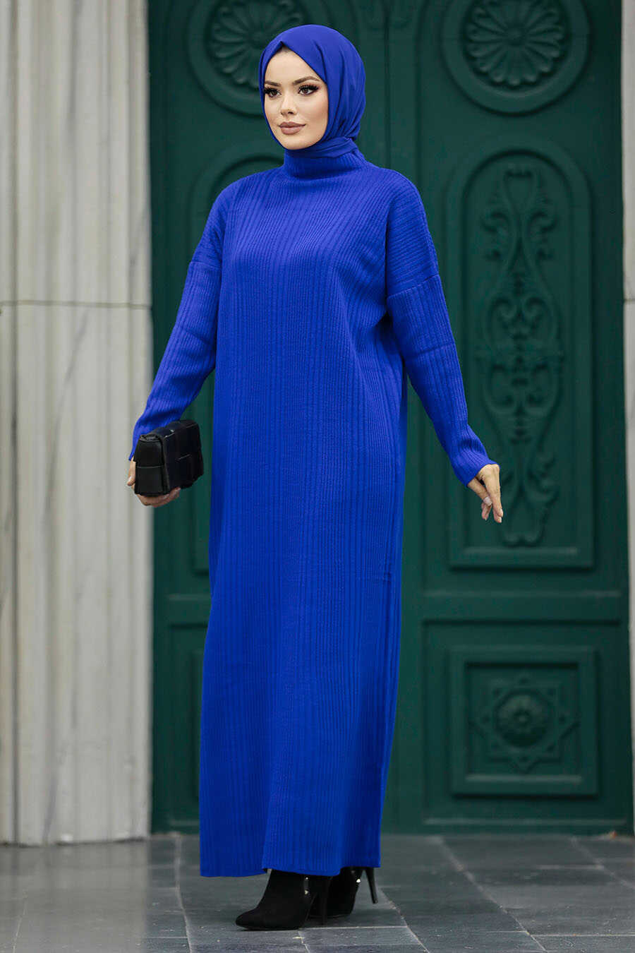 Neva Style - Sax Blue Muslim Long Knitwear Dress Style 34150SX