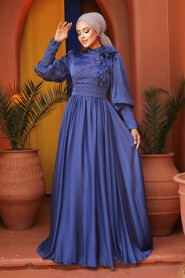  Sax Blue Turkish Hijab Evening Gown 21960SX - 2