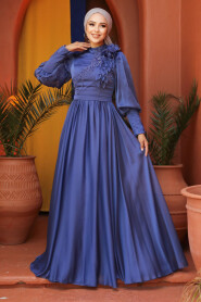  Sax Blue Turkish Hijab Evening Gown 21960SX - 3