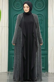  Silver Black Hijab Abaya 10714GMS - 2