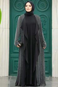  Silver Black Hijab Abaya 10714GMS - 1