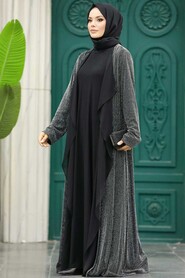  Silver Black Hijab Abaya 10714GMS - 4