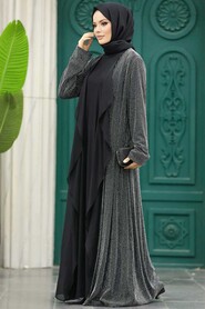  Silver Black Hijab Abaya 10714GMS - 3
