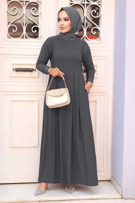  Smoke Color Hijab Dress 18130FU - NEVA STYLE