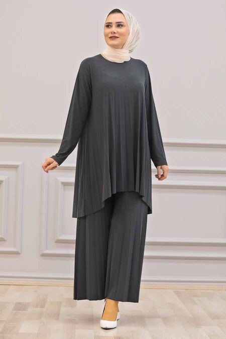  Smoke Color Hijab Dual Suit Dress 50054FU - NEVA STYLE