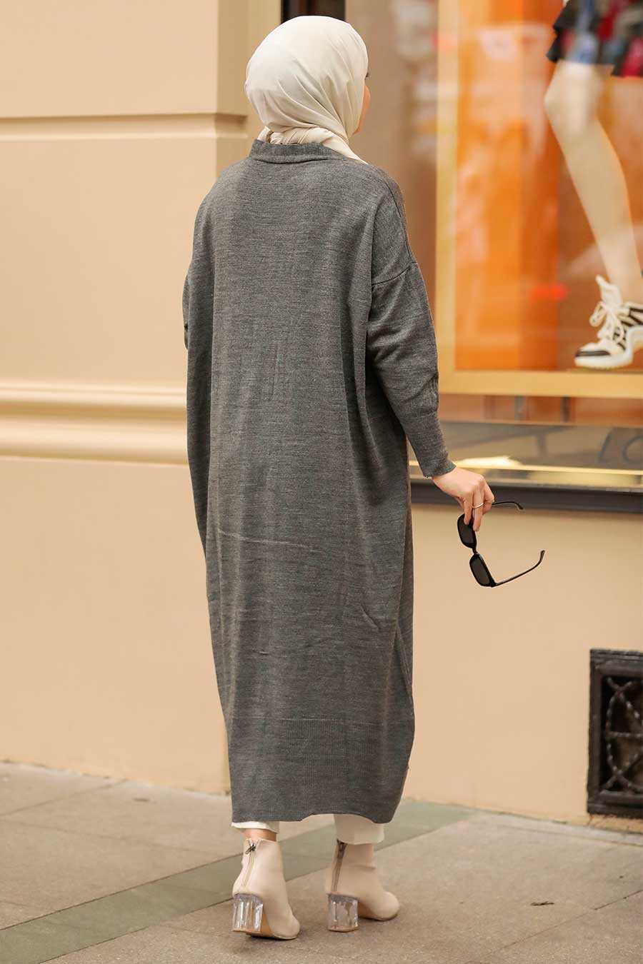 Neva Style - Smoke Color Hijab Knitwear Cardigan 33650FU