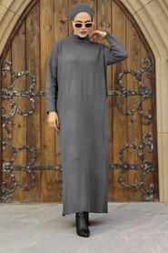  Smoke Color Hijab Knitwear Dress 34150FU - NEVA STYLE