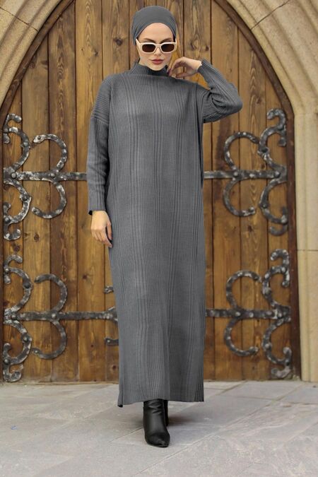  Smoke Color Hijab Knitwear Dress 34150FU - NEVA STYLE