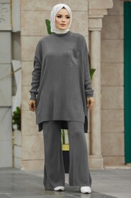  Smoke Color Hijab Knitwear Dual Suit 34060FU - NEVA STYLE