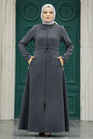  Smoke Color Hijab Turkish Abaya 60125FU - 2